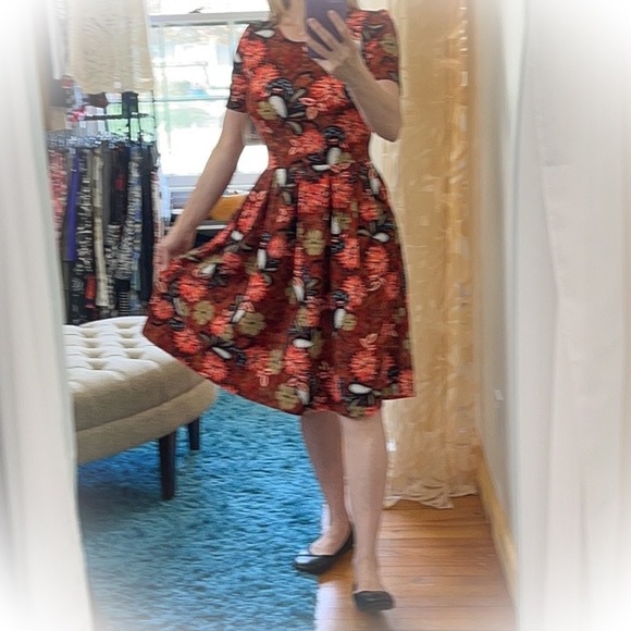 💕NWT Lularoe Amelia Dress with pockets Fit & Flare Red Floral & Paisley Design - Picture 6 of 15